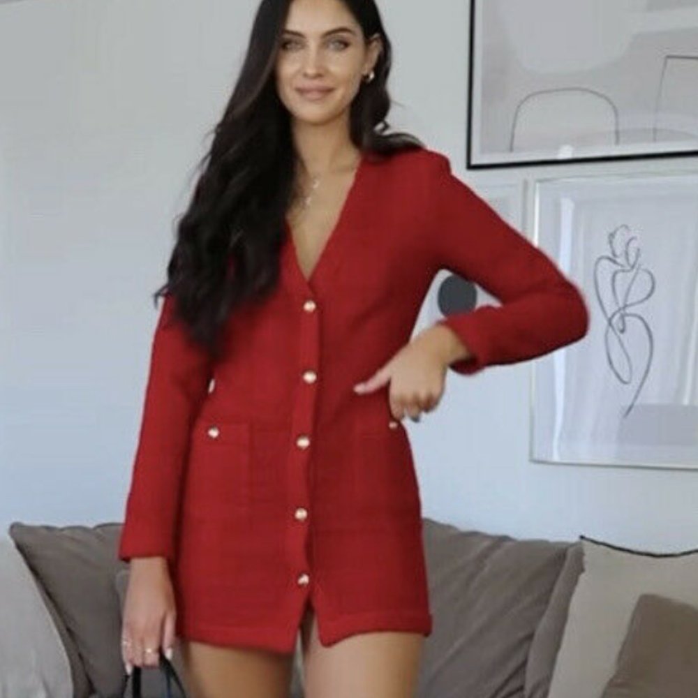 ZARA NWT SS21 WOMAN TEXTURED WEAVE MINI DRESS Burgundy | 8915/502 RED LARGE NEW